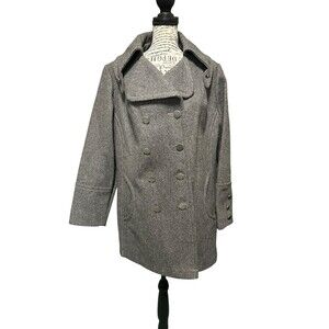 Vintage Pea Coat Womens Size 16 Gray W Silver Buttons Hipster City core Preppy
